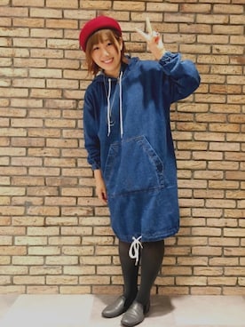 「アイテム（ハンチング/ベレー帽、レッド系）」を使った、14+ コピス吉祥寺店 スタッフさん（レディース・160cm）の秋コーディネート