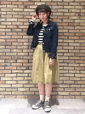 「アイテム（ハンチング/ベレー帽、グリーン系）」を使った、14+ コピス吉祥寺店 スタッフさん（レディース・152cm）の秋コーディネート