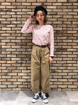 「14+（イチヨンプラス）のアイテム（帽子）」を使った、14+ コピス吉祥寺店 スタッフさん（レディース・152cm）の冬コーディネート