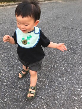 「アイテム（スタイ/よだれかけ、グリーン系）」を使った、mktさん（キッズ・74cm）の夏コーディネート