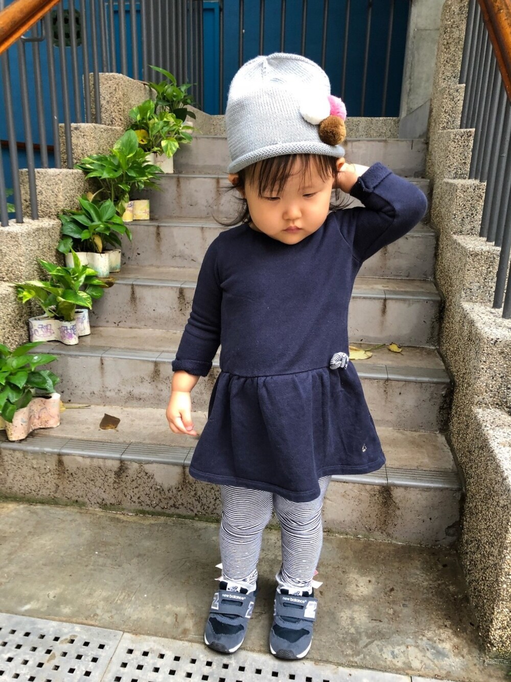 「プチバトー、cotton on、幼稚園」｜「PETIT BATEAUのスウェットリボン付きワンピース（ワンピース、ブルー系）」を使った、🐘Umiii🐘さん（キッズ・90cm）の秋コーディネートの1枚目の写真