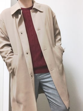 「アイテム（ステンカラーコート）」を使った、りょうたさん（メンズ・178cm）の春コーディネート
