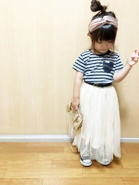 「Lee（リー）のアイテム（Tシャツ/カットソー）」を使った、manaemaさん（キッズ・90cm）の夏コーディネート
