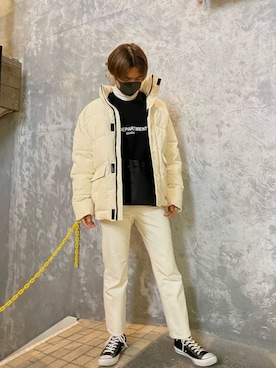 「アイテム（ダウンジャケット/コート、ホワイト系）」を使った、shöさん（メンズ・180cm）の冬コーディネート