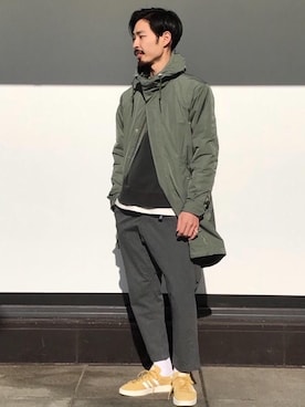 「green label relaxing（グリーンレーベルリラクシング）のアイテム（モッズコート）」を使った、okahara3820さん（メンズ・176cm）の冬コーディネート