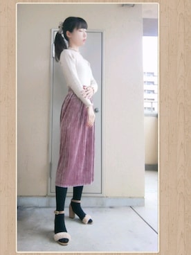 「ベロアスカート」｜「アイテム（サンダル）」を使った、**tomato**さん（レディース・156cm）の冬コーディネート