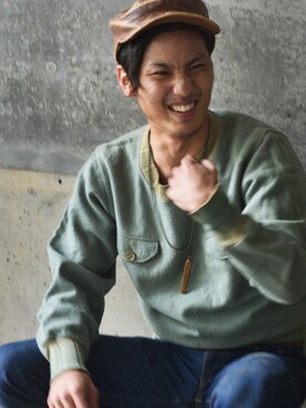 「usedのアイテム（トップス、グリーン系）」を使った、OBi☆snapさん（メンズ・179cm）の秋コーディネート