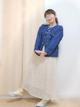 「シースルー」｜「アイテム（デニムジャケット）」を使った、yonyonyon4888さん（レディース・156cm）の春コーディネート
