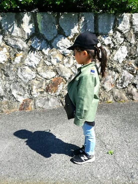 「PLAIN CLOTHING（プレーンクロージング）のアイテム（バッグ）」を使った、May508さん（キッズ・100cm）の春コーディネート