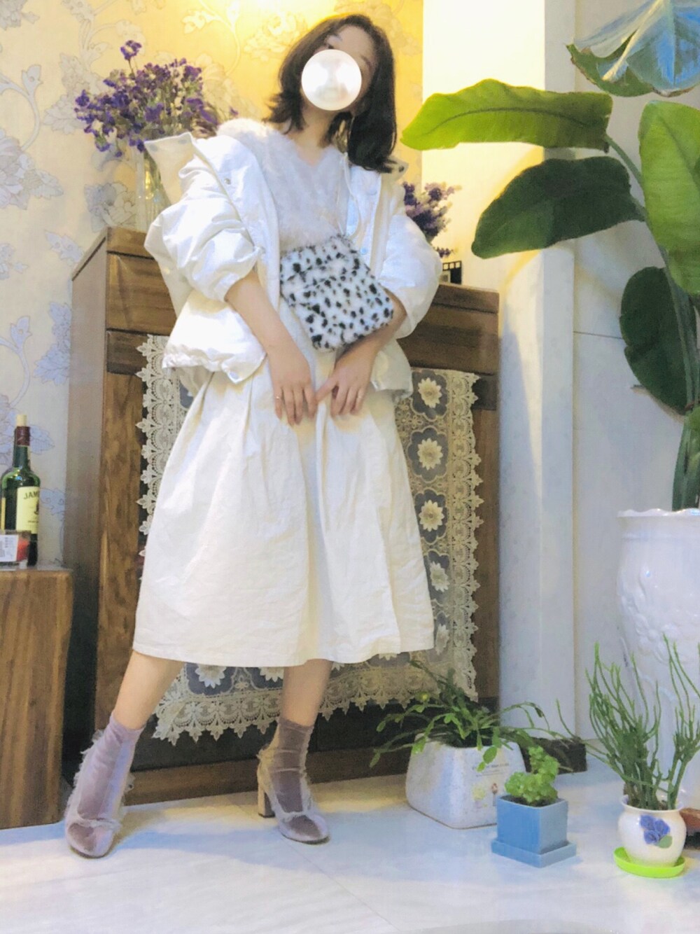 「merry jennyのチュールフリルストレッチブーツ（ブーツ、パープル系）」を使った、RyoUgISeikOさん（レディース・165cm）の冬コーディネートの1枚目の写真