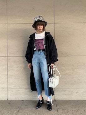 「フードコート」｜「アイテム（帽子）」を使った、うえさん（レディース・153cm）の春コーディネート