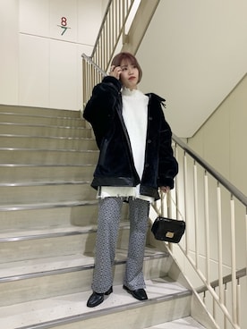 「オーバーコート」｜「アイテム（ブルゾン）」を使った、うえさん（レディース・153cm）の冬コーディネート