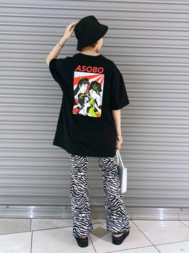 「PBLIM（ページボーイリム）のPAGEBOYLIM/ロゴ刺繍バケットハット2（ハット）」を使った、うえさん（レディース・153cm・20代）の春コーディネート