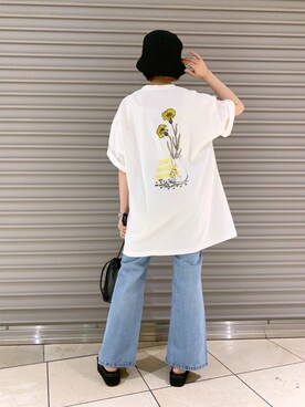 「PBLIM（ページボーイリム）のPAGEBOYLIM/ロゴ刺繍バケットハット2（ハット）」を使った、うえさん（レディース・153cm・20代）の春コーディネート