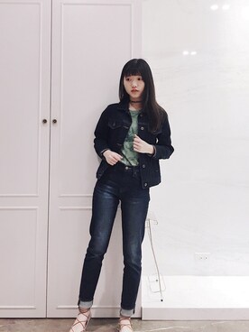 「丹寧」｜「アイテム（ジャケット/アウター）」を使った、Claireさん（レディース・155cm）の春コーディネート