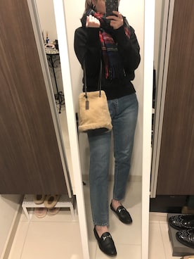 「ボリュームニット」｜「アイテム（アクセサリー）」を使った、ajumomoさん（レディース・166cm）の秋コーディネート