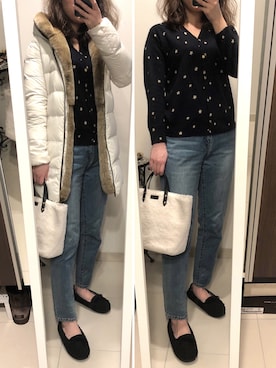 「zozoデニム」｜「アイテム（モカシン/デッキシューズ）」を使った、ajumomoさん（レディース・166cm）の冬コーディネート