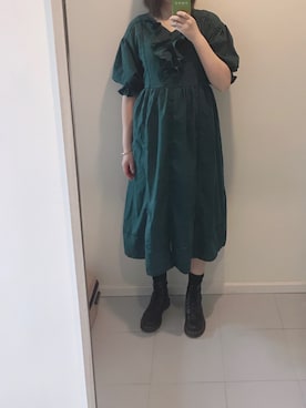 「jouetie（ジュエティ）の【WEB限定】コットンヴィンテージワンピース（ワンピース、グリーン系）」を使った、moumikaさん（レディース・172cm）の春コーディネート