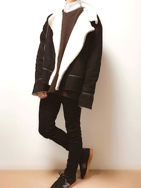 「Eddie Bauer（エディーバウアー）のアイテム（ニット/セーター）」を使った、EINさん（メンズ・174cm）の冬コーディネート