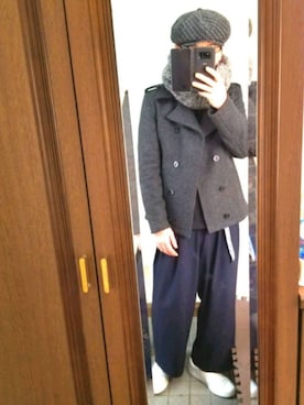 「スヌード」｜「アイテム（ピーコート）」を使った、さんちゃんさん（メンズ・170cm）の冬コーディネート