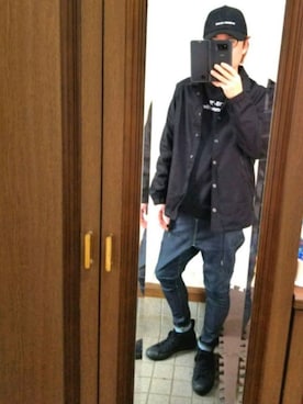 「サルエルデニム」｜「アイテム（その他アウター）」を使った、さんちゃんさん（メンズ・170cm）の冬コーディネート