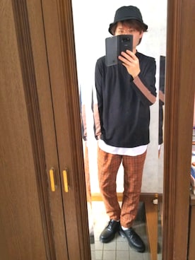 「Magine（マージン）のアイテム（帽子）」を使った、さんちゃんさん（メンズ・170cm）の秋コーディネート