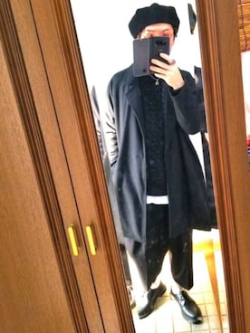 「ワイドテーパードパンツ」｜「アイテム（ジャケット/アウター）」を使った、さんちゃんさん（メンズ・170cm）の冬コーディネート
