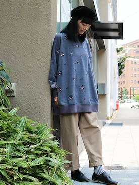「スエット」｜「アイテム（ハンチング/ベレー帽）」を使った、MIYAさん（レディース・162cm）の秋コーディネート