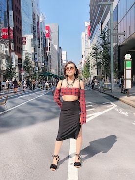 「チェック柄に恋してる」｜「アイテム（チューブトップ）」を使った、Nogi Sanaさん（レディース・156cm）の秋コーディネート