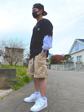 「carhartt」｜「アイテム（デジタル腕時計）」を使った、junky さん（メンズ・165cm）の春コーディネート
