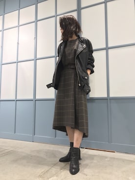 「MIHARAYASUHIRO（ミハラヤスヒロ）のアイテム（ライダースジャケット）」を使った、Maison MIHARAYASUHIRO(MIHARAYASUHIRO OSAKA)さん（レディース・163cm）の秋コーディネート