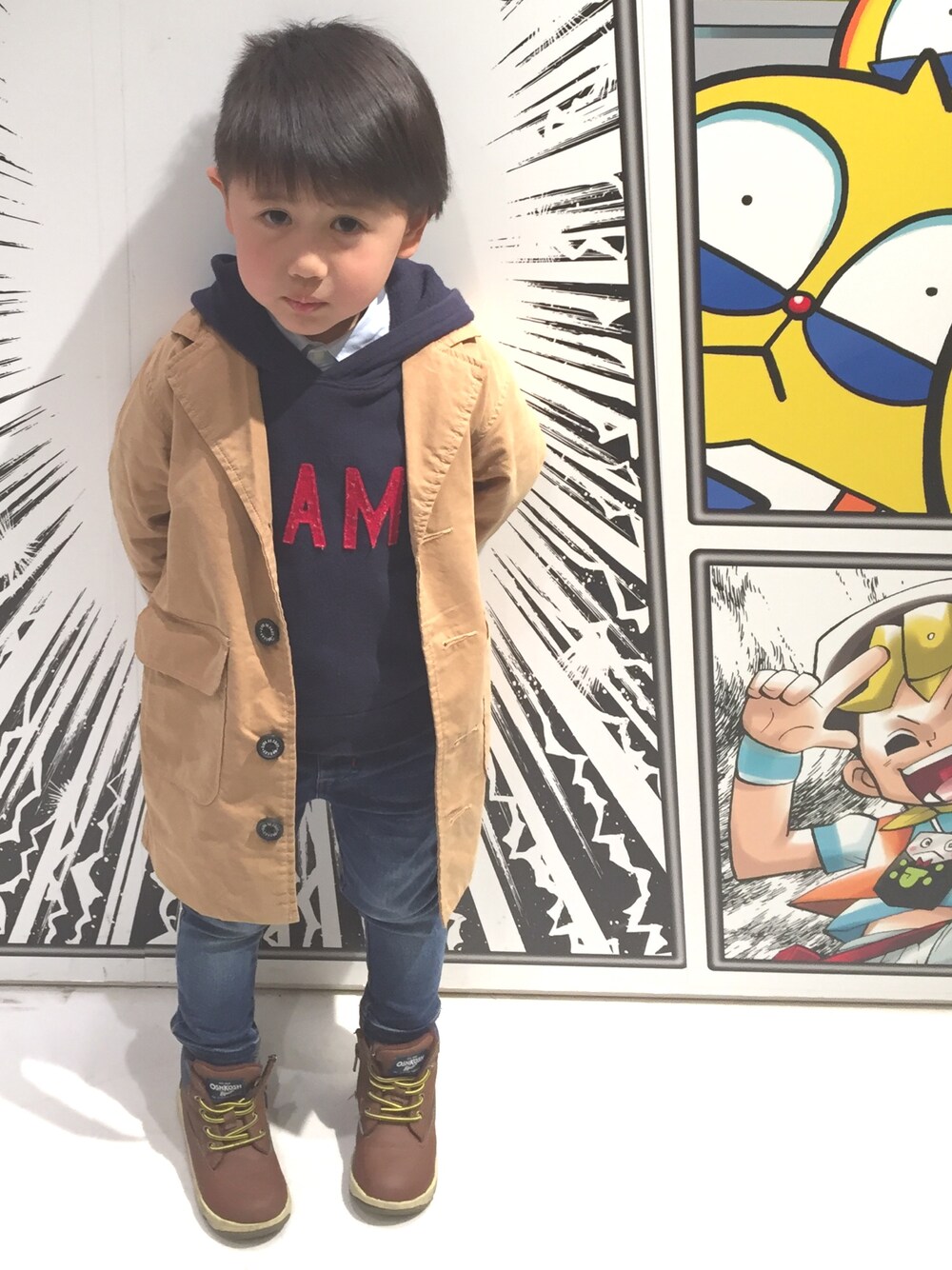 「男の子コーデ、クレードスコープ、なっちゃん、雨の日コーデ、kidsfashion」｜「MARKEY'Sのアイテム（シャツ/ブラウス、ブルー系）」を使った、なっちゃんさん（キッズ・100cm）の春コーディネートの1枚目の写真