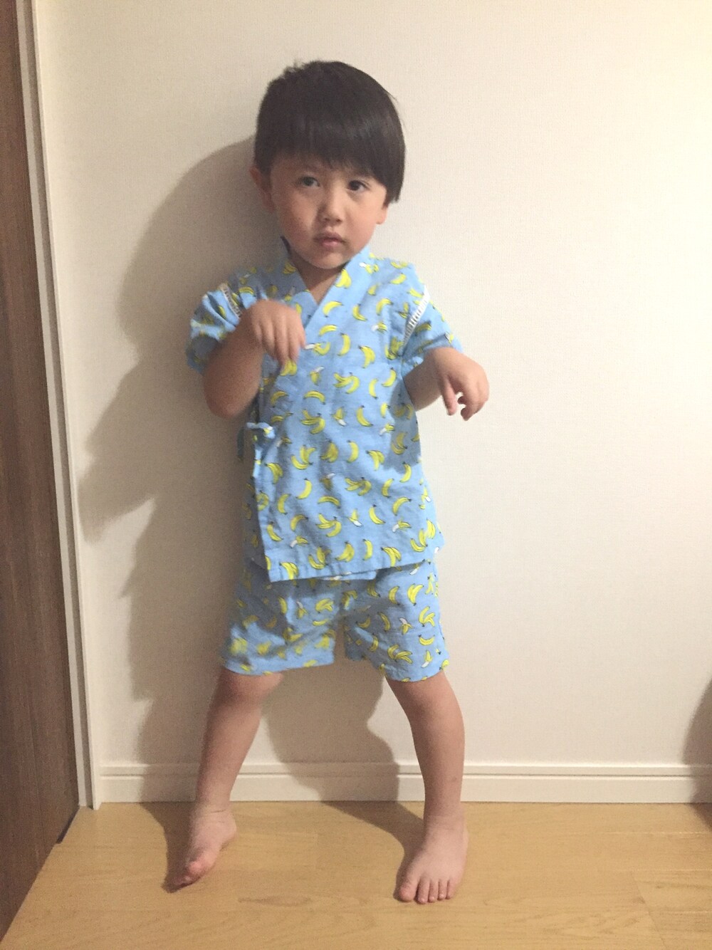 「プティマイン、甚平、バナナ、4歳、おとこのこ」｜「petit mainのアイテム（その他、ブルー系）」を使った、なっちゃんさん（キッズ・100cm）の夏コーディネートの1枚目の写真