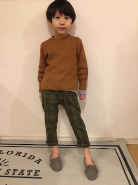 「アイテム（モカシン/デッキシューズ）」を使った、なっちゃんさん（キッズ・110cm）の冬コーディネート