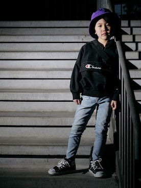 「Champion（チャンピオン）のアイテム（ジャケット/アウター）」を使った、なっちゃんさん（キッズ・110cm）の冬コーディネート