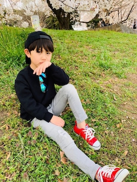 「H&M（エイチ・アンド・エム）のアイテム（その他パンツ）」を使った、なっちゃんさん（キッズ・110cm）の春コーディネート