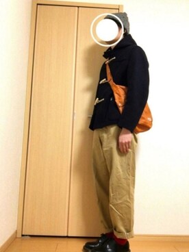 「YAECA」｜「アイテム（ダッフルコート）」を使った、4gさん（メンズ・177cm）の冬コーディネート
