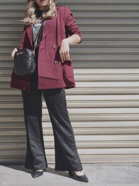 テーラードジャケットを使った ワインレッド のレディース人気ファッションコーディネート ユーザー ショップスタッフ Wear