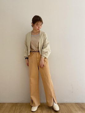 「w closet（ダブルクローゼット）のテレコボーダータンクトップ（タンクトップ）」を使った、washikitaさん（レディース・153cm）の冬コーディネート