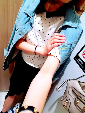 「襟付きトップス」｜「アイテム（デニムジャケット）」を使った、natsumiさん（レディース・168cm）の春コーディネート