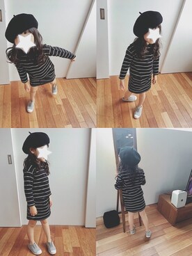「Casselini（キャセリーニ）のアイテム（ハンチング/ベレー帽）」を使った、min_min﻿さん（キッズ・110cm）の春コーディネート