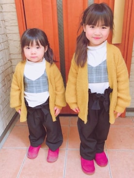「双子コーデ」｜「アイテム（シャツワンピース）」を使った、ichika&yuika&eitoさん（キッズ・100cm）の冬コーディネート