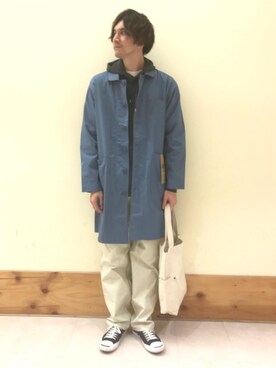 「2021春新作」｜「アイテム（ステンカラーコート）」を使った、ゆうさんさん（メンズ・178cm）の冬コーディネート