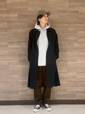 「coen（コーエン）のアイテム（ステンカラーコート）」を使った、ゆうさんさん（メンズ・178cm）の冬コーディネート