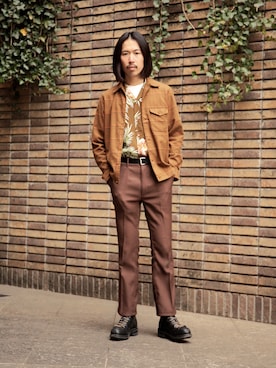 「柄シャツ」｜手嶋 祐生さん（メンズ・171cm）の冬コーディネート