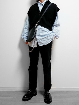「Jieda（ジエダ）の2019春夏　CRAZY SWITCHING SHIRT（シャツ/ブラウス）」を使った、RINTAROさん（メンズ・168cm）の冬コーディネート