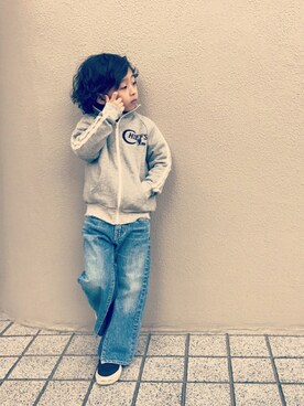 「DENIM DUNGAREE（デニムダンガリー）のアイテム（ブルゾン）」を使った、rakukunさん（キッズ・110cm）の春コーディネート