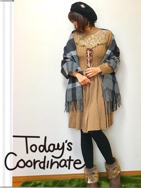 「axes femme（アクシーズファム）のアイテム（ハンチング/ベレー帽）」を使った、みゃひとんさん（レディース・158cm）の冬コーディネート
