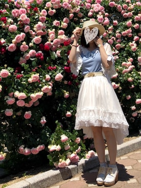 「axes femme POETIQUE（アクシーズファムポエティック）のアイテム（Tシャツ/カットソー）」を使った、みゃひとんさん（レディース・158cm）の春コーディネート