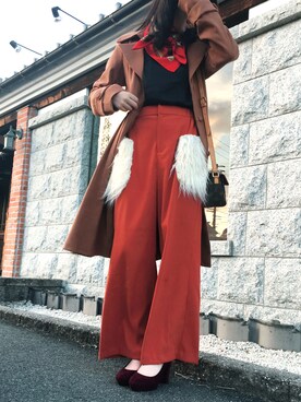 「REDYAZEL（レディアゼル）のアイテム（トレンチコート）」を使った、紗らさん（レディース・155cm）の冬コーディネート